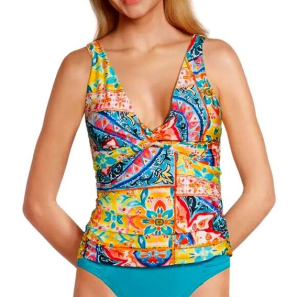 La Blanca 'Soleil' Twist-Front Halter Tankini Swimsuit Top, Multicolor - Picture 1 of 3